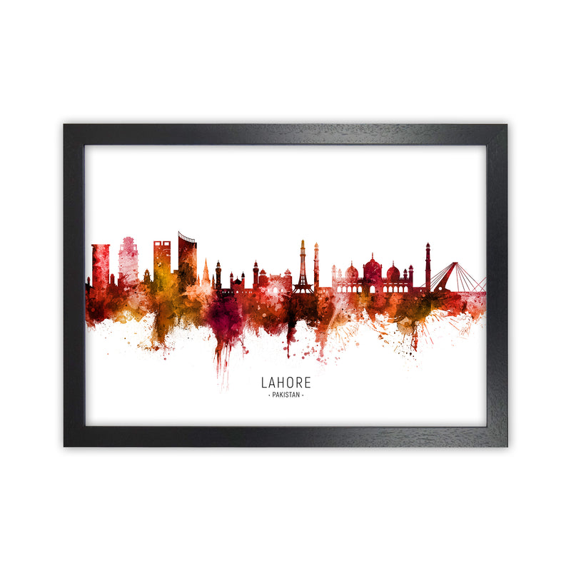 Lahore Pakistan Skyline Red City Name  by Michael Tompsett Black Grain