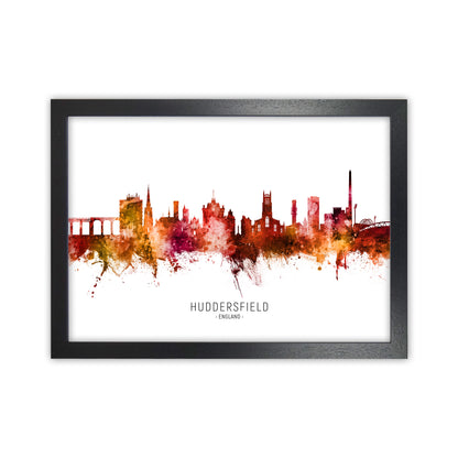 Huddersfield England Skyline Red City Name  by Michael Tompsett Black Grain
