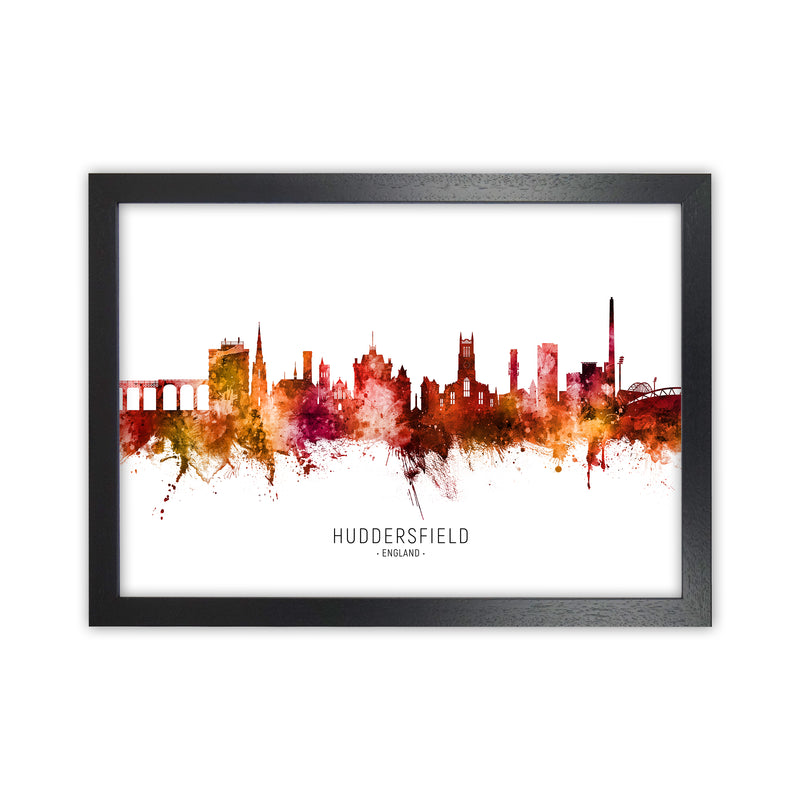 Huddersfield England Skyline Red City Name  by Michael Tompsett Black Grain