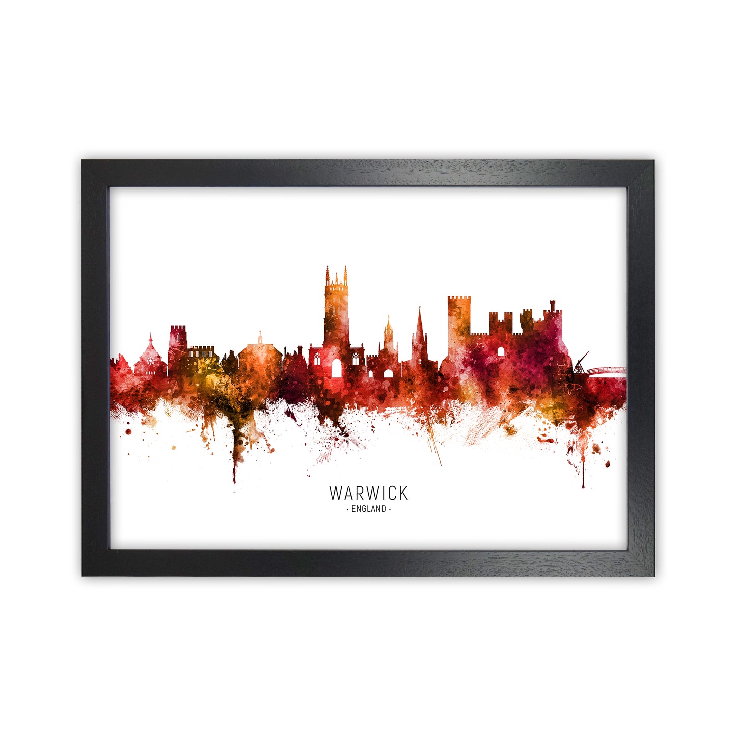 Warwick England Skyline Red City Name  by Michael Tompsett Black Grain