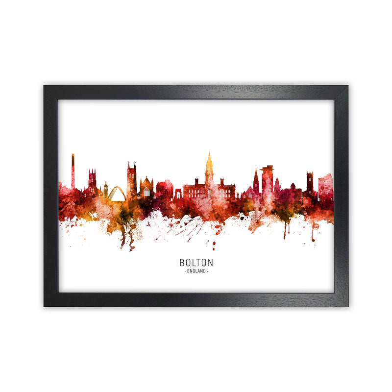 Bolton England Skyline Red City Name  by Michael Tompsett Black Grain