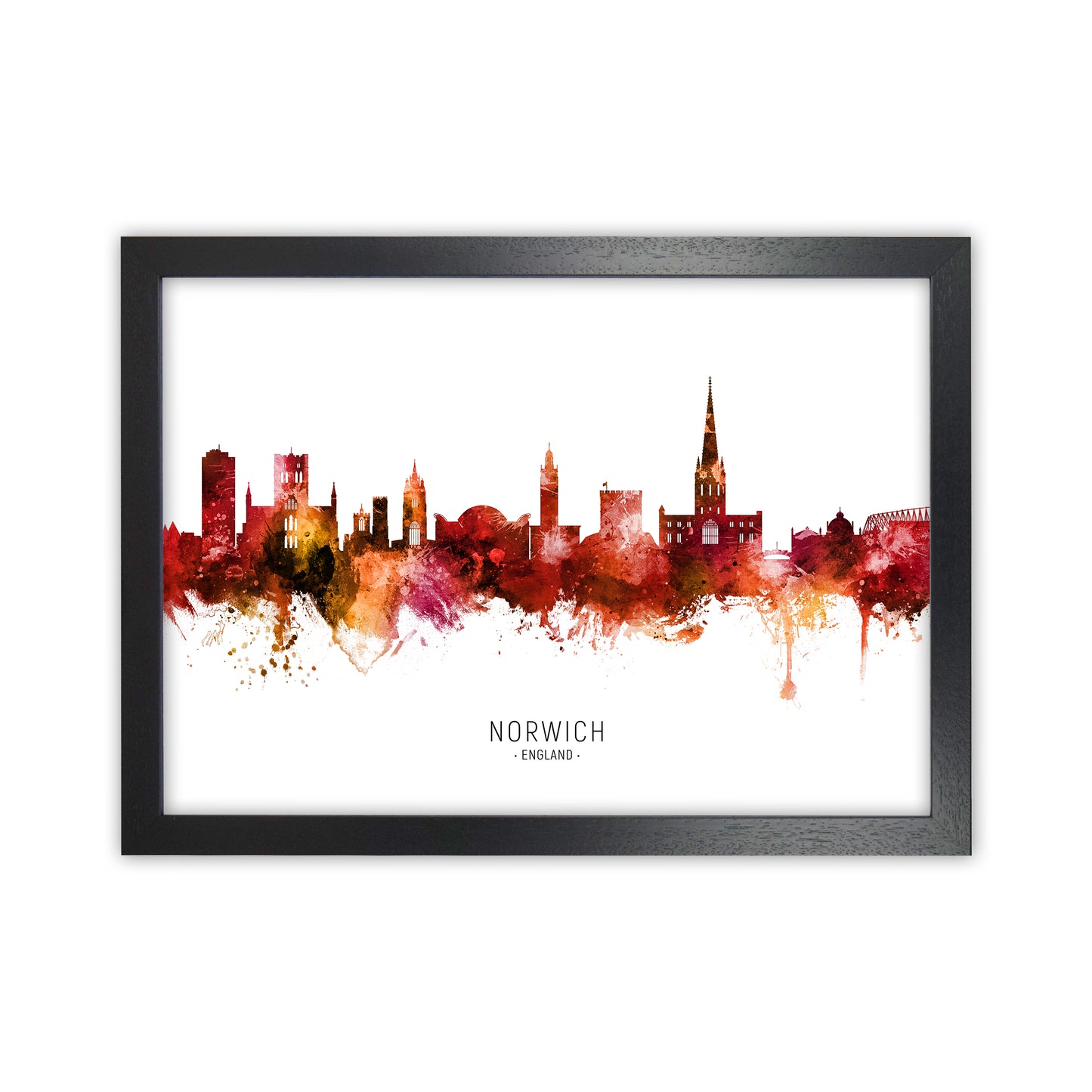 Norwich England Skyline Red City Name  by Michael Tompsett Black Grain