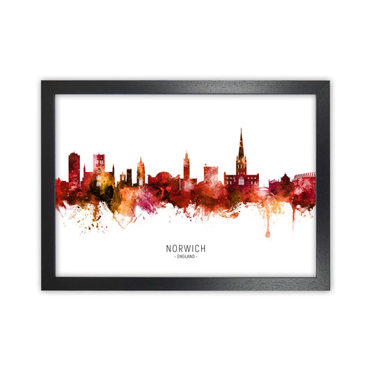 Norwich England Skyline Red City Name  by Michael Tompsett Black Grain
