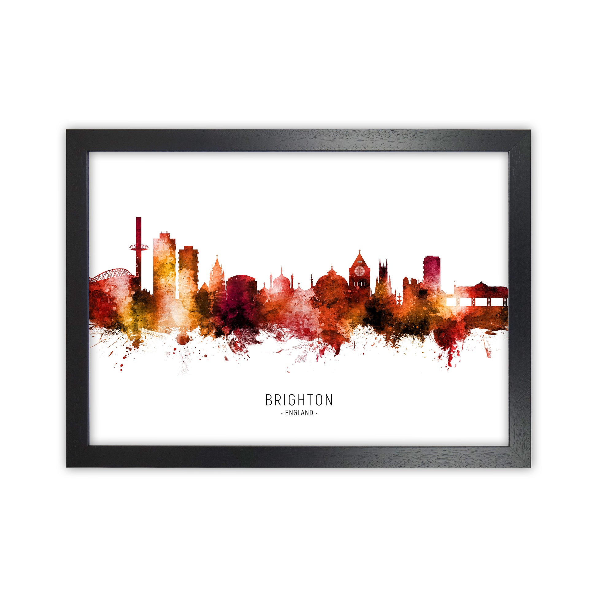 Brighton England Skyline Red City Name  by Michael Tompsett Black Grain