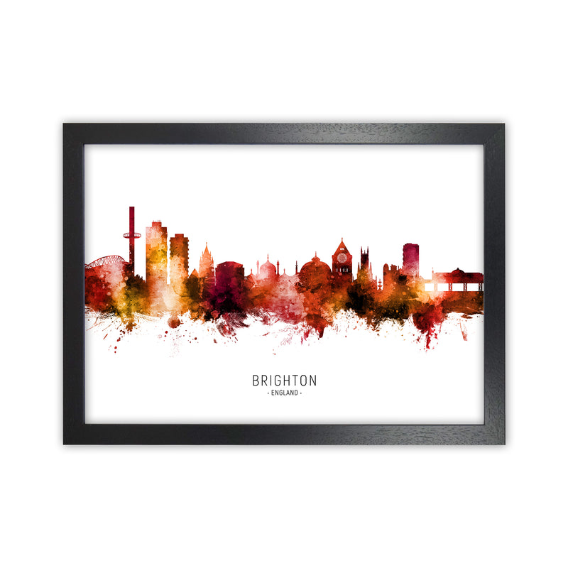 Brighton England Skyline Red City Name  by Michael Tompsett Black Grain