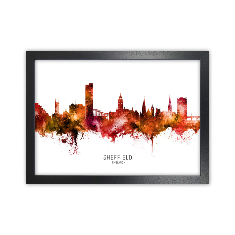 Sheffield England Skyline Red City Name  by Michael Tompsett Black Grain