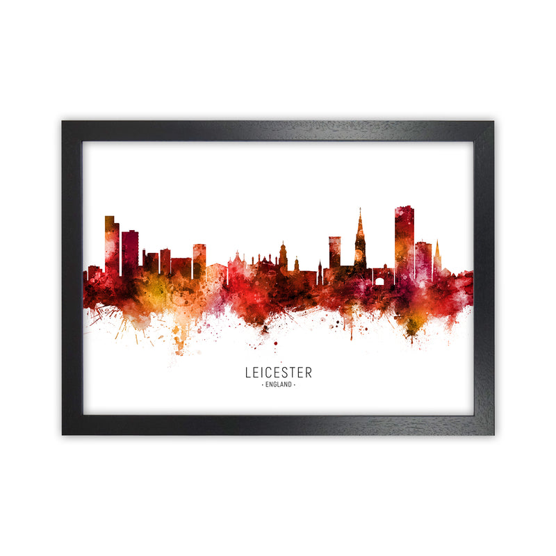 Leicester England Skyline Red City Name  by Michael Tompsett Black Grain