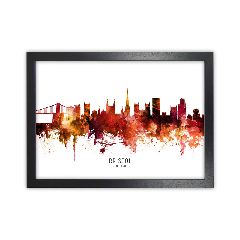 Bristol England Skyline Red City Name  by Michael Tompsett Black Grain