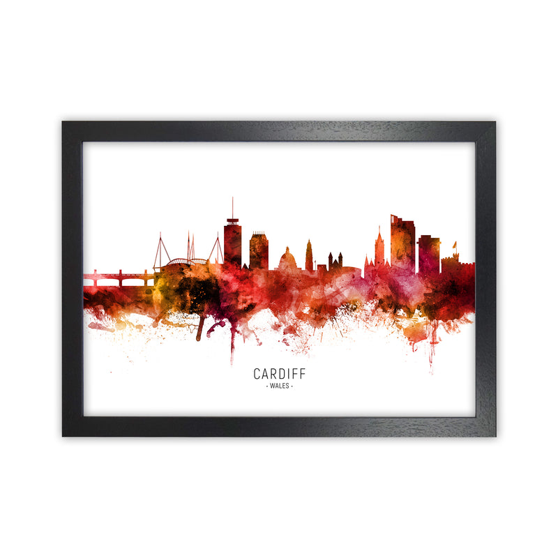 Cardiff Wales Skyline Red City Name Print by Michael Tompsett Black Grain