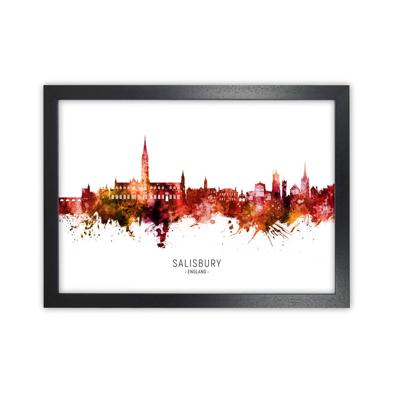 Salisbury England Skyline Red City Name  by Michael Tompsett Black Grain