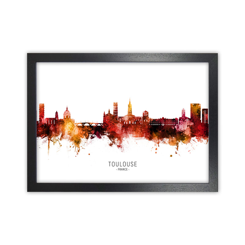 Toulouse France Skyline Red City Name  by Michael Tompsett Black Grain