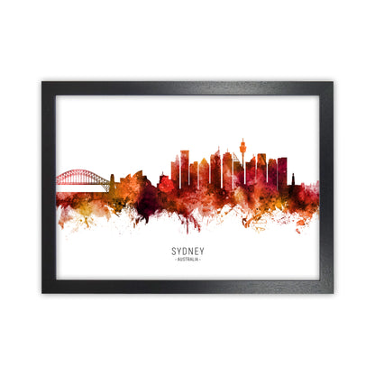 Sydney Australia Skyline Red City Name  by Michael Tompsett Black Grain