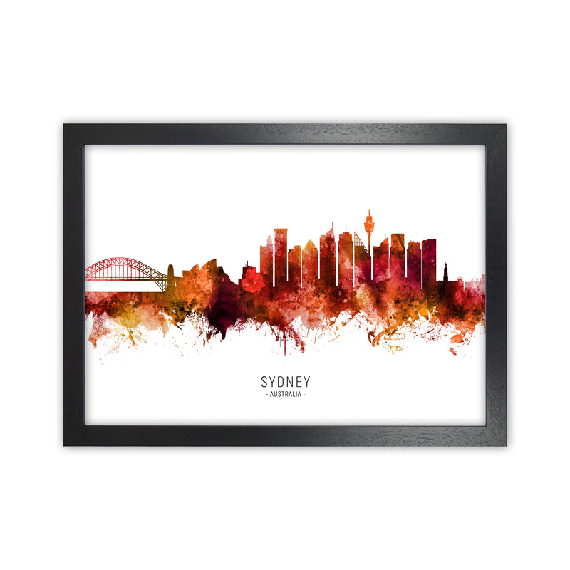 Sydney Australia Skyline Red City Name  by Michael Tompsett Black Grain