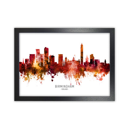 Birmingham England Skyline Red City Name  by Michael Tompsett Black Grain