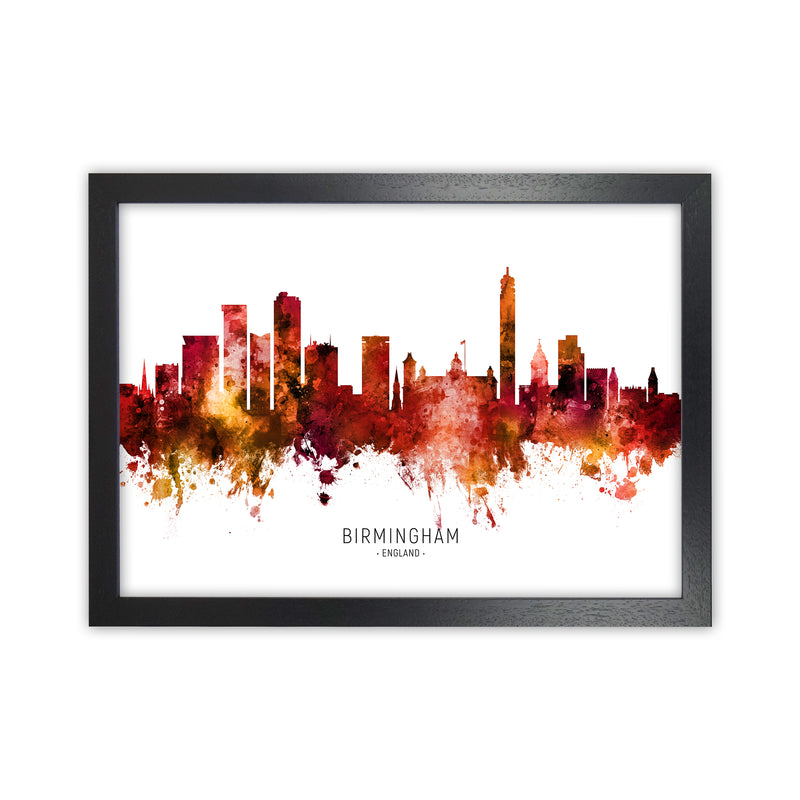 Birmingham England Skyline Red City Name  by Michael Tompsett Black Grain