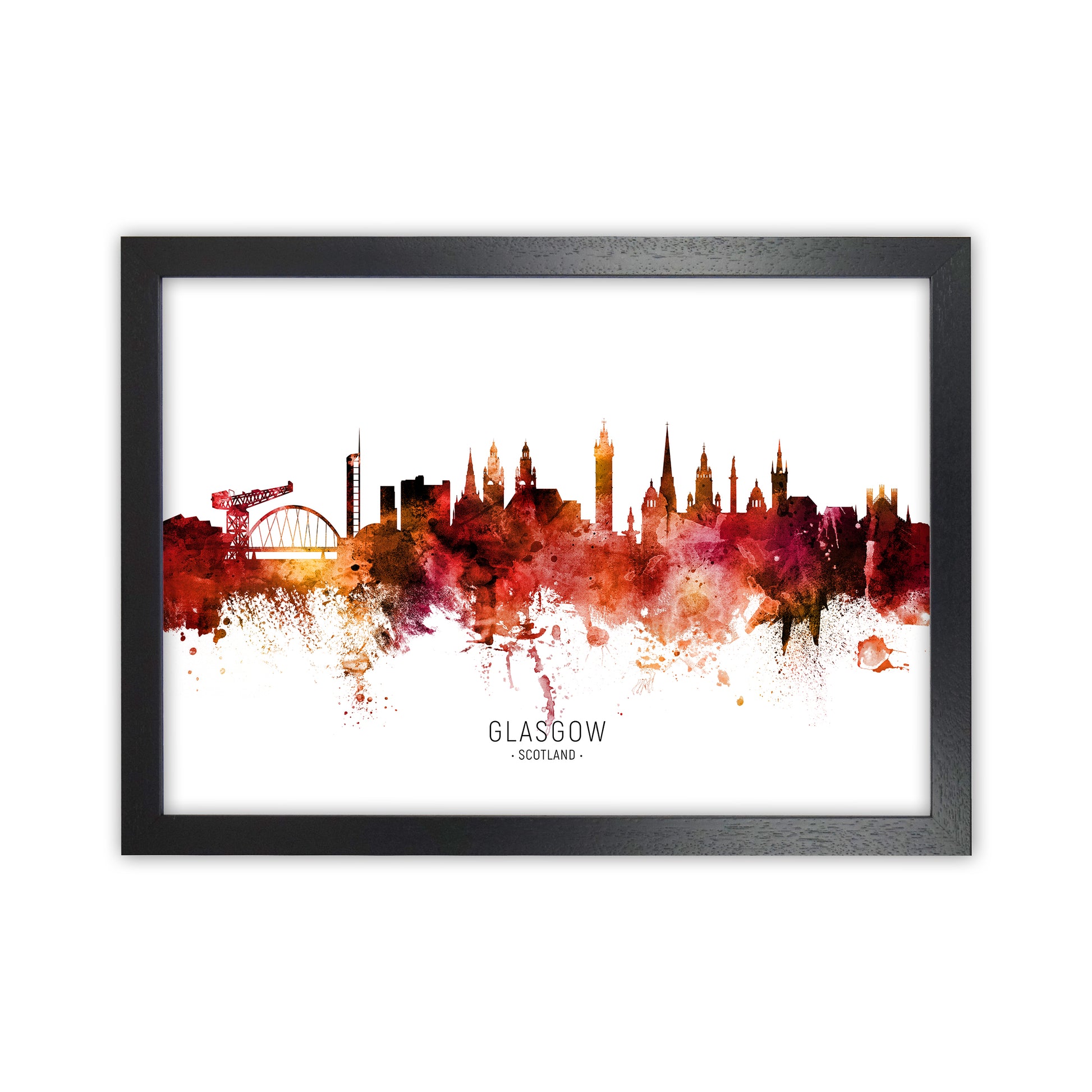 Glasgow Scotland Skyline Red City Name  by Michael Tompsett Black Grain