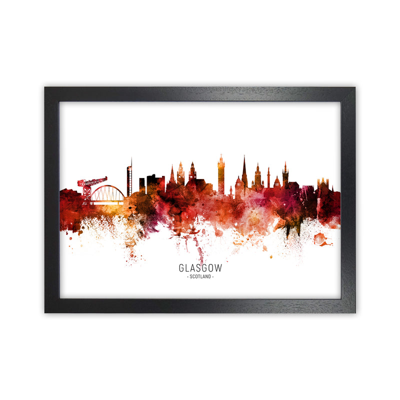 Glasgow Scotland Skyline Red City Name  by Michael Tompsett Black Grain