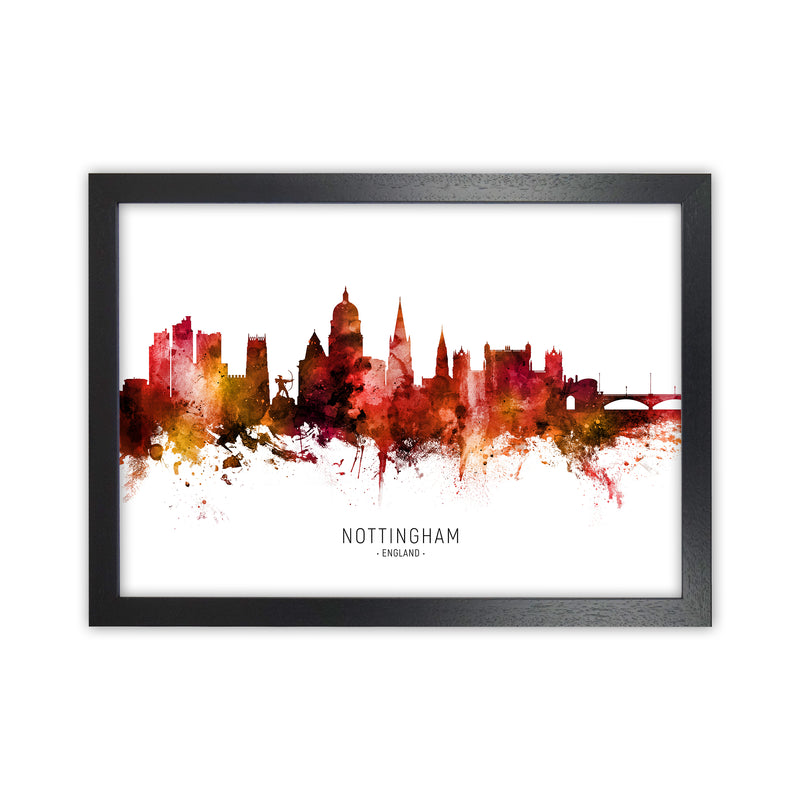 Nottingham England Skyline Red City Name  by Michael Tompsett Black Grain