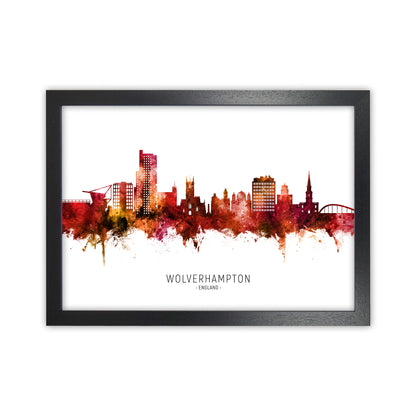 Wolverhampton England Skyline Red City Name  by Michael Tompsett Black Grain