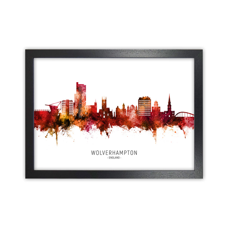 Wolverhampton England Skyline Red City Name  by Michael Tompsett Black Grain
