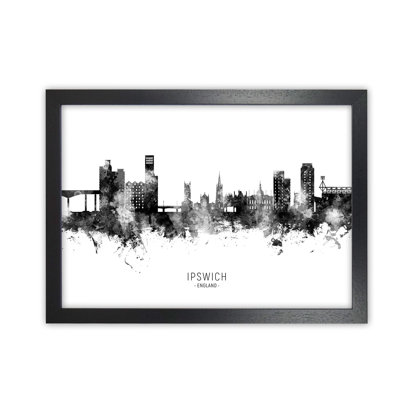 Ipswich England Skyline Black White City Name  by Michael Tompsett Black Grain