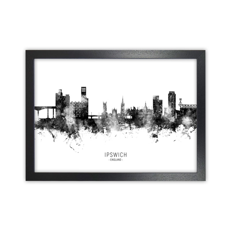 Ipswich England Skyline Black White City Name  by Michael Tompsett Black Grain