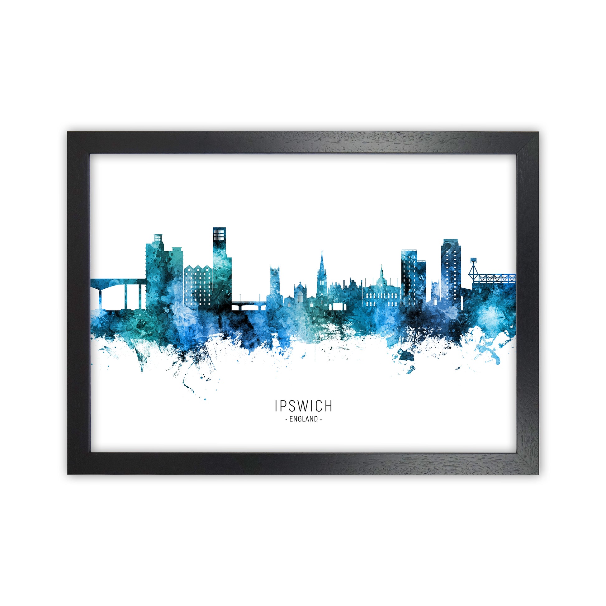 Ipswich England Skyline Blue City Name  by Michael Tompsett Black Grain