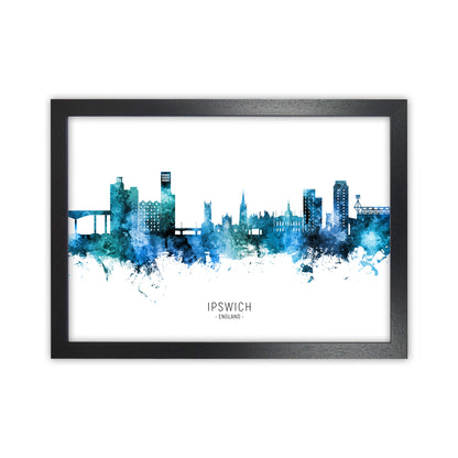 Ipswich England Skyline Blue City Name  by Michael Tompsett Black Grain