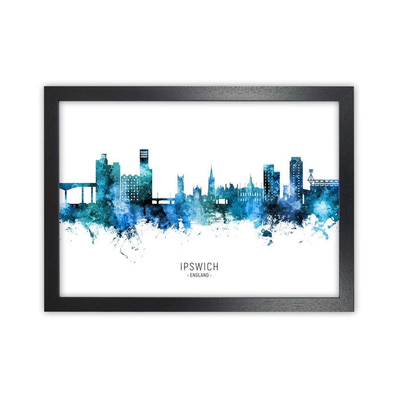 Ipswich England Skyline Blue City Name  by Michael Tompsett Black Grain