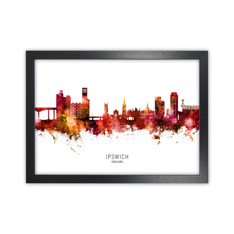 Ipswich England Skyline Red City Name  by Michael Tompsett Black Grain