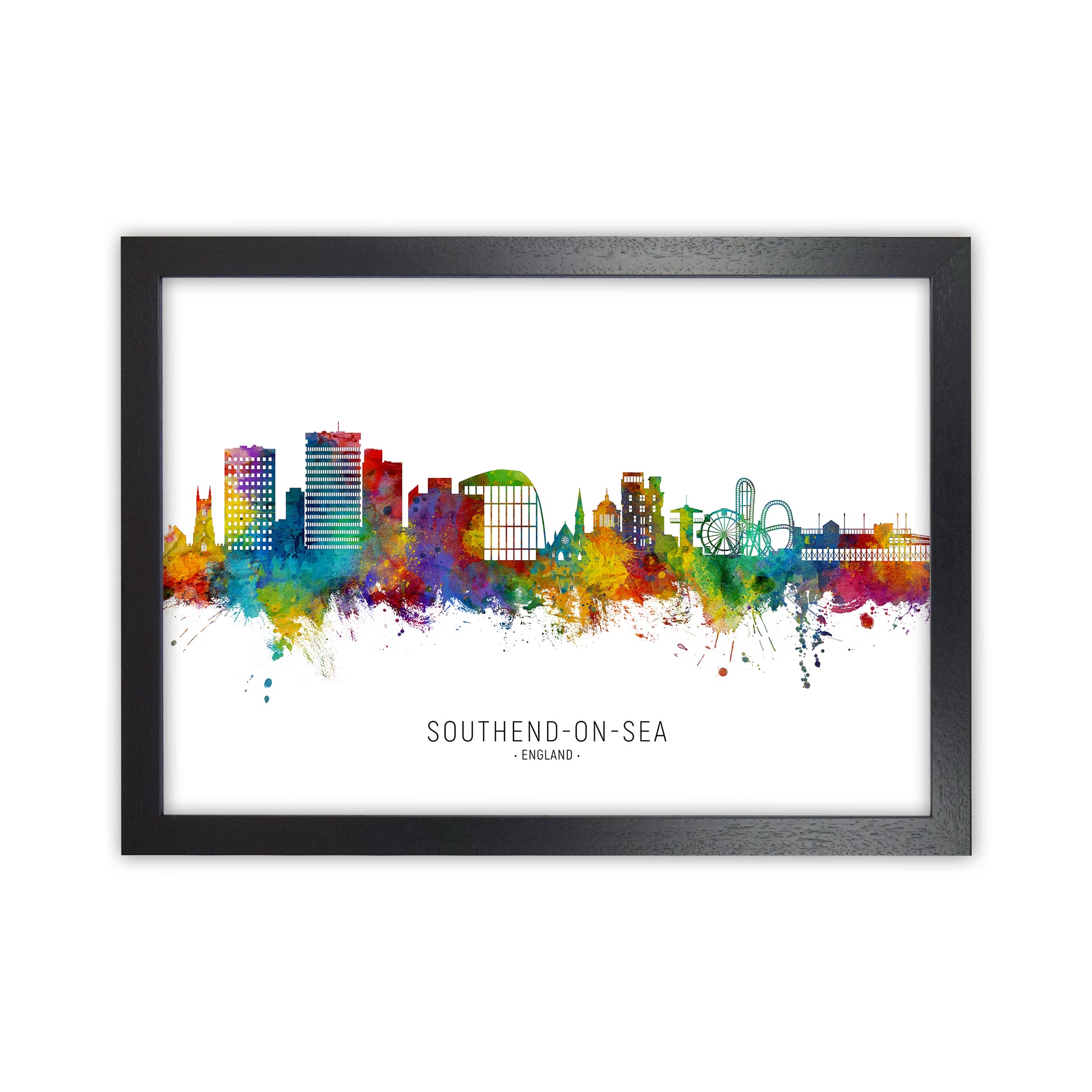 Southend-On-Sea England Skyline Art Print by Michael Tompsett Black Grain