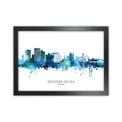 Southend-On-Sea England Skyline Blue City Name  by Michael Tompsett Black Grain