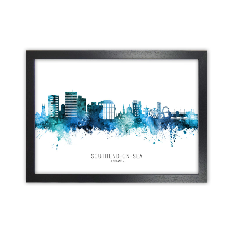 Southend-On-Sea England Skyline Blue City Name  by Michael Tompsett Black Grain