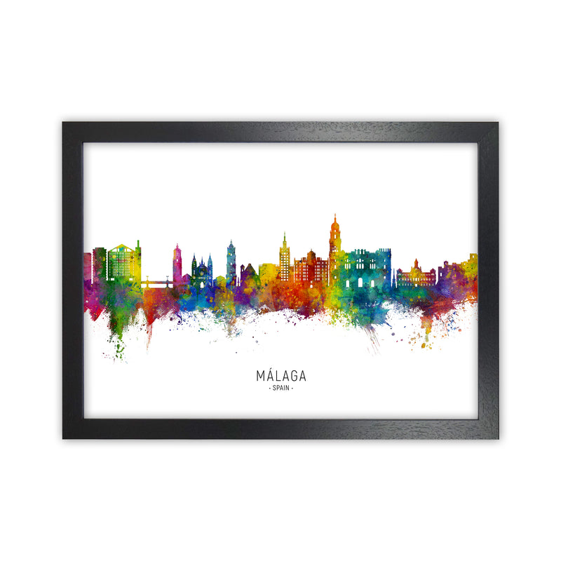 Malaga Spain Skyline Art Print by Michael Tompsett Black Grain