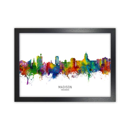 Madison Wisconsin Skyline Art Print by Michael Tompsett Black Grain