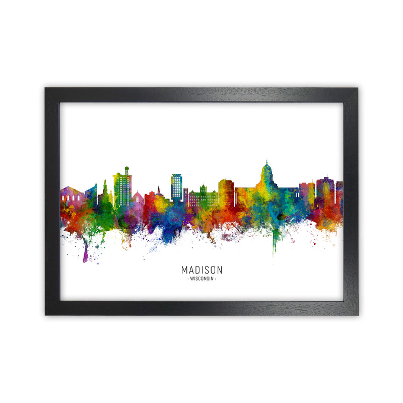 Madison Wisconsin Skyline Art Print by Michael Tompsett Black Grain