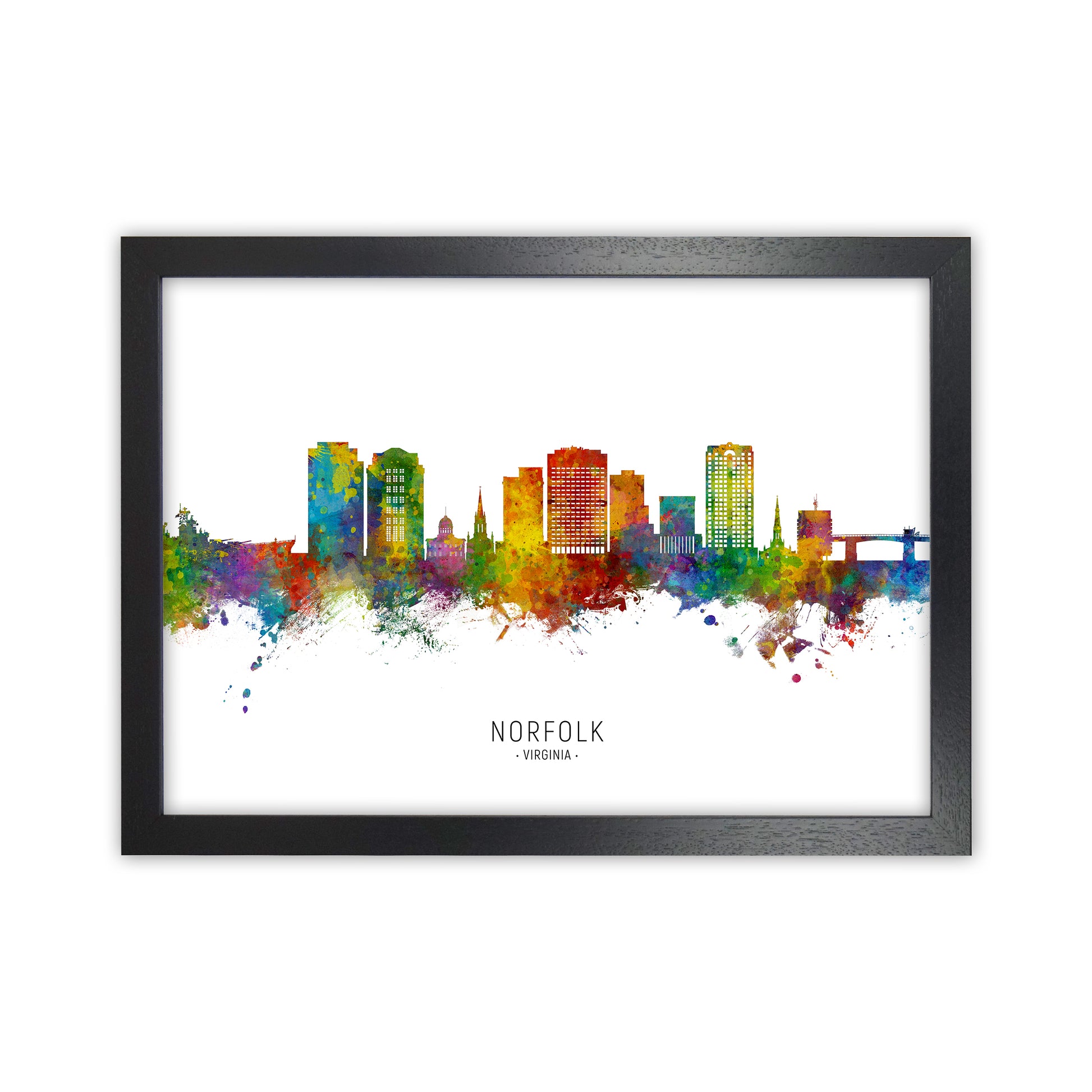 Norfolk Virginia Skyline Art Print by Michael Tompsett Black Grain