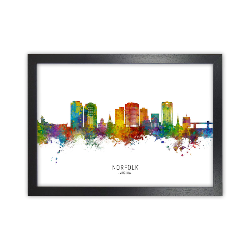 Norfolk Virginia Skyline Art Print by Michael Tompsett Black Grain