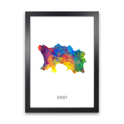 Jersey Watercolour Map Art Print by Michael Tompsett Black Grain