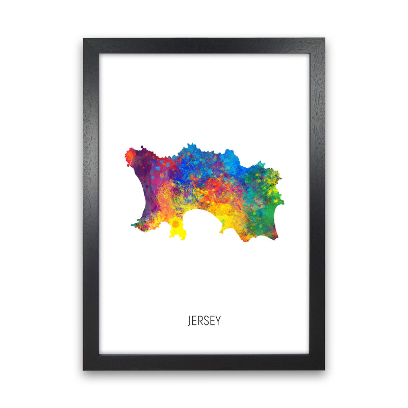 Jersey Watercolour Map Art Print by Michael Tompsett Black Grain