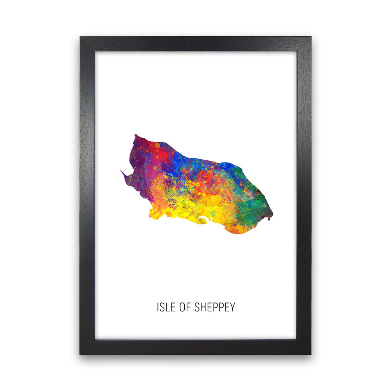 Isle Of Sheppey Watercolour Map Art Print by Michael Tompsett Black Grain