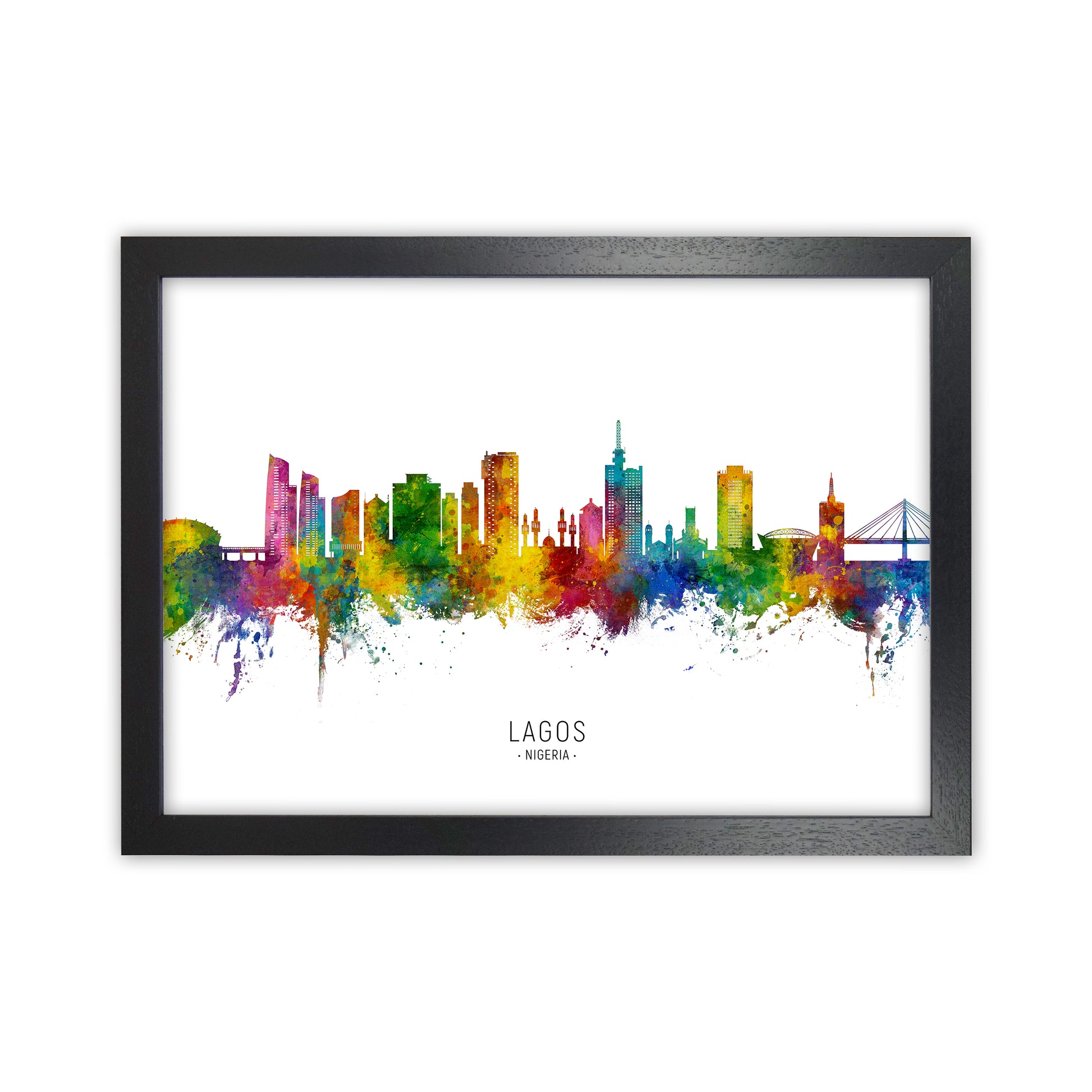 Lagos Nigeria Skyline Art Print by Michael Tompsett Black Grain