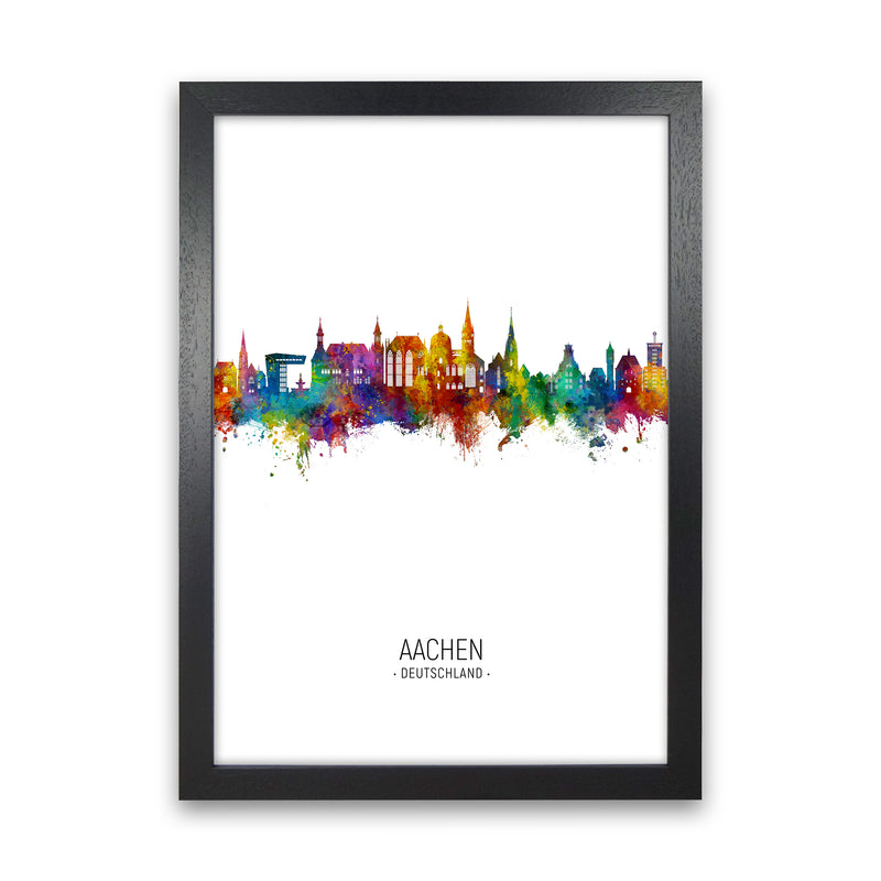 Aachen Deutschland Skyline Portrait Art Print by Michael Tompsett Black Grain