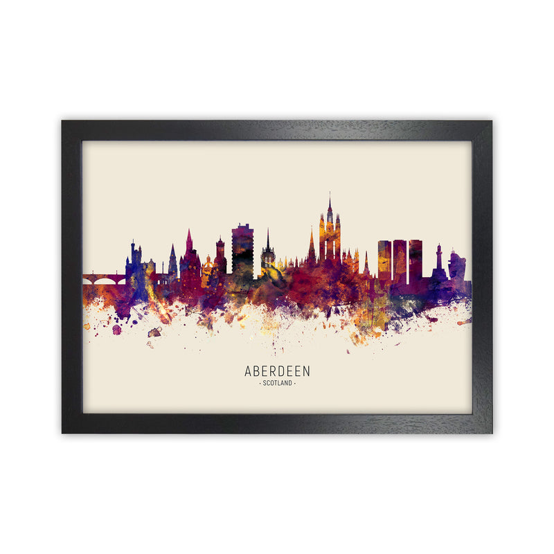 Aberdeen Scotland Skyline Autumn City Name Art Print by Michael Tompsett Black Grain
