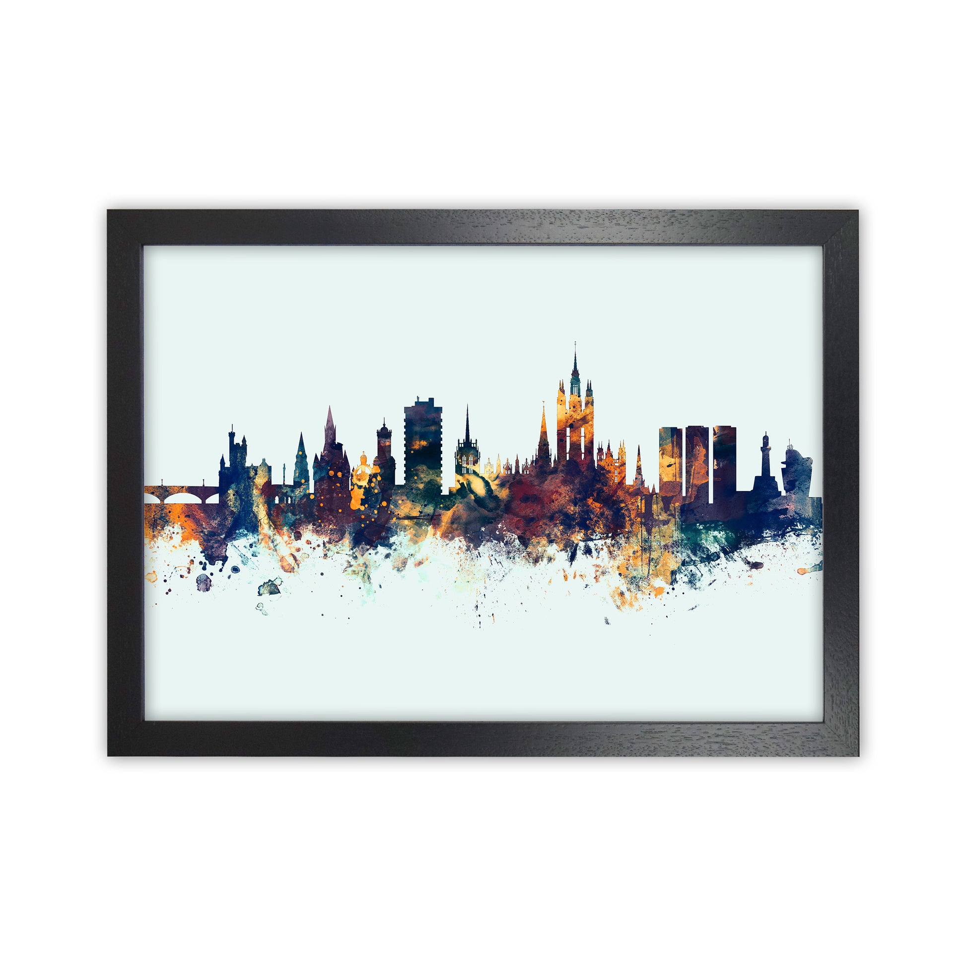 Aberdeen Scotland Skyline Blue Orange Art Print by Michael Tompsett Black Grain