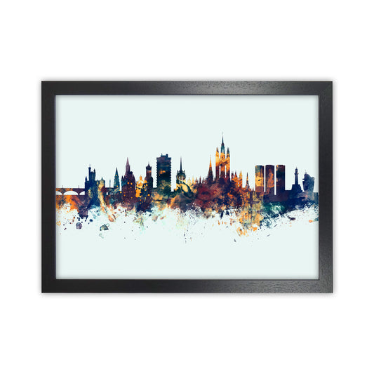 Aberdeen Scotland Skyline Blue Orange Art Print by Michael Tompsett Black Grain