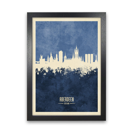 Aberdeen Scotland Skyline Portrait Navy Art Print by Michael Tompsett Black Grain