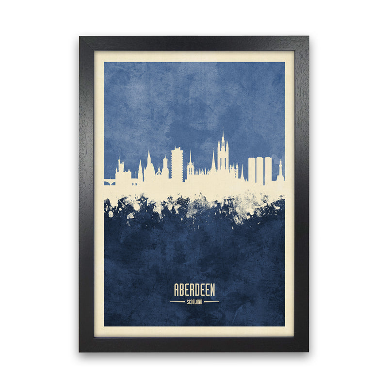 Aberdeen Scotland Skyline Portrait Navy Art Print by Michael Tompsett Black Grain