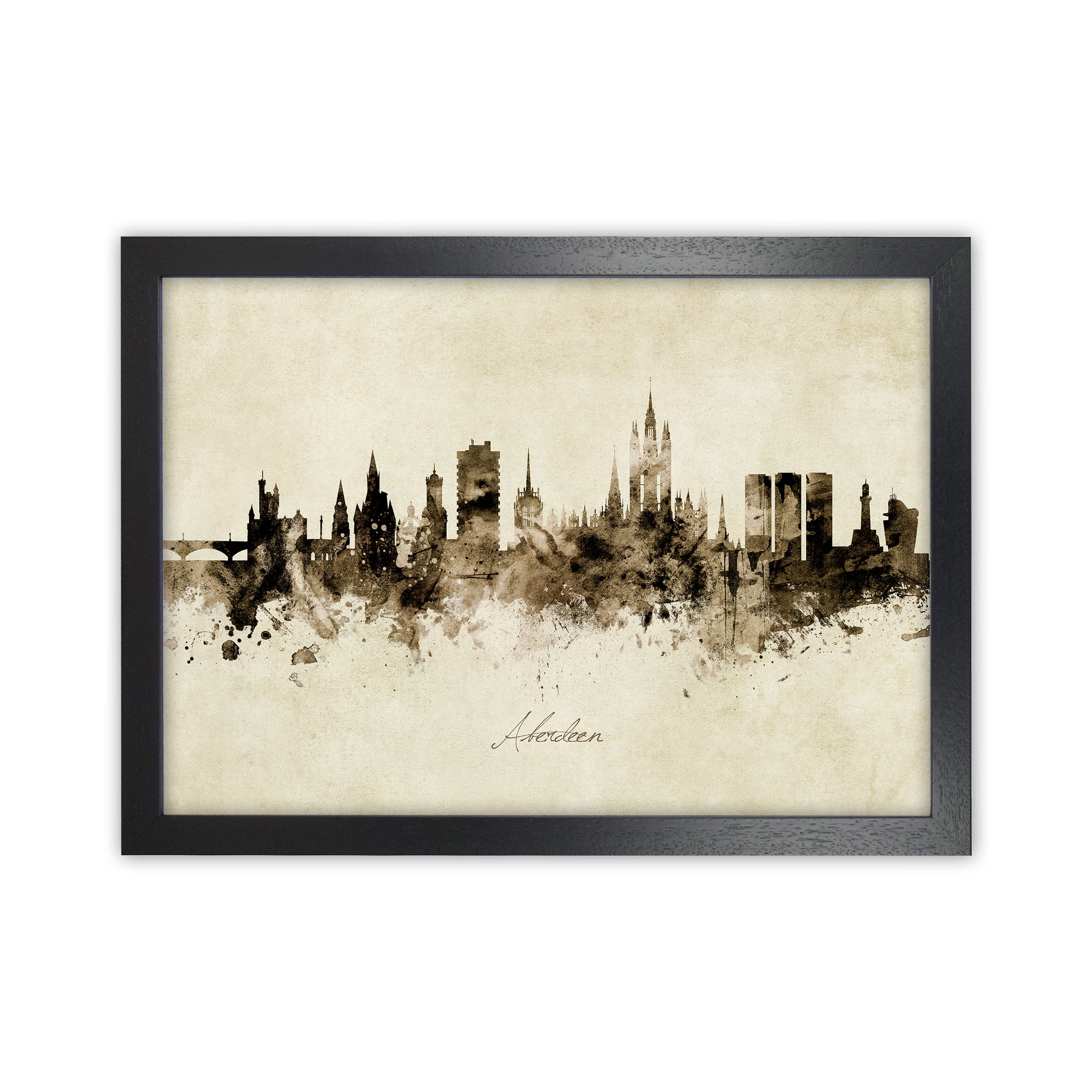 Aberdeen Scotland Skyline Vintage Art Print by Michael Tompsett Black Grain