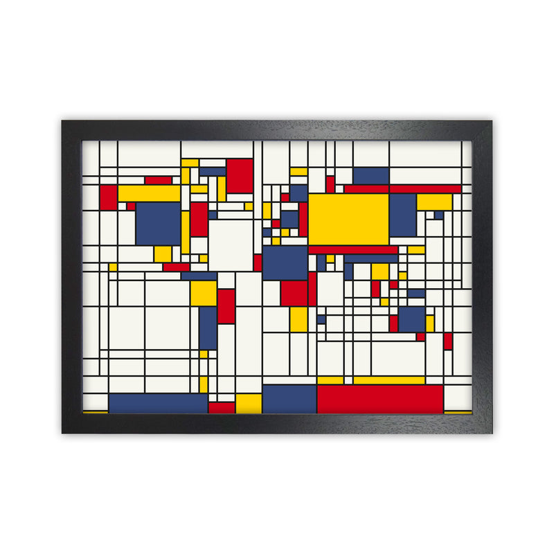 Abstract World Map in the style of Piet Mondrian Art Print by Michael Tompsett Black Grain